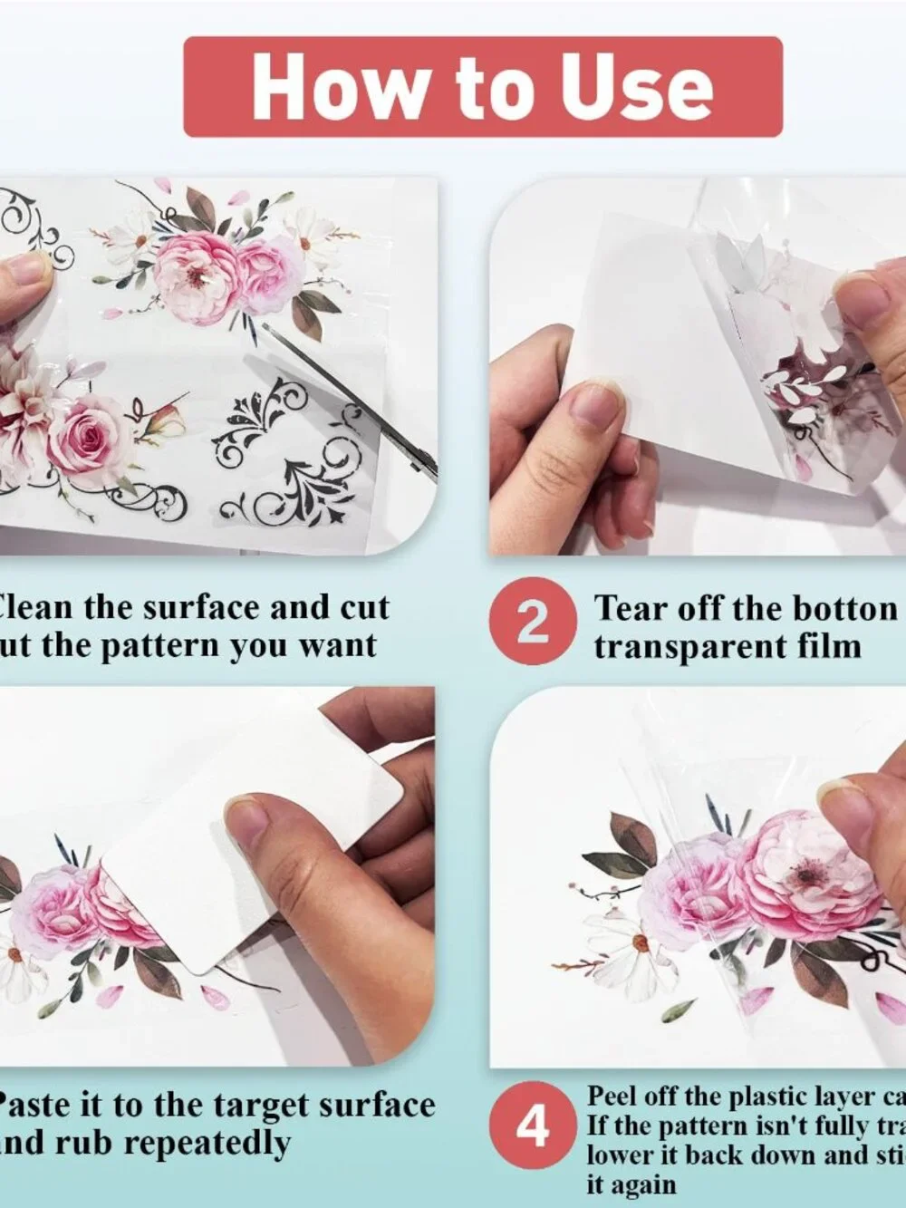 PLIGREAT 3 Sheets Rub on Transfers for Crafts and Furniture, Vintage Flower Rub